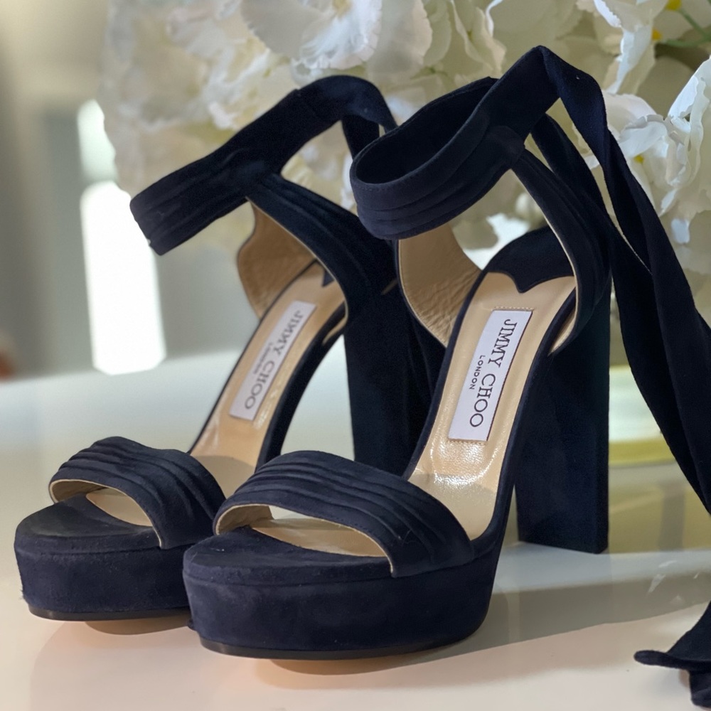 Jimmy Choo Dark Blue Ankle Strap Heels